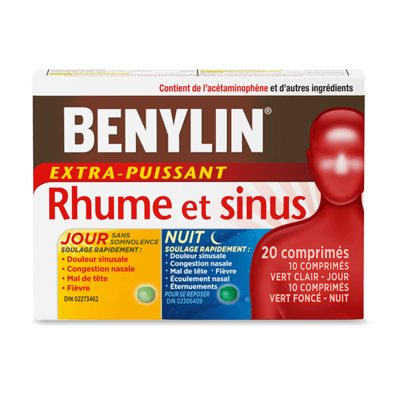 BENYLIN® Extra-puissant Rhume et sinus Jour/Nuit, 10 comprimés - Jour; 10 comprimés - Nuit
