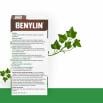 Arrière de l’emballage de 100 ml du sirop antitussif BENYLIN® à base de plantes, Feuille de lierre, où figurent le mode d’emploi et les ingrédients.